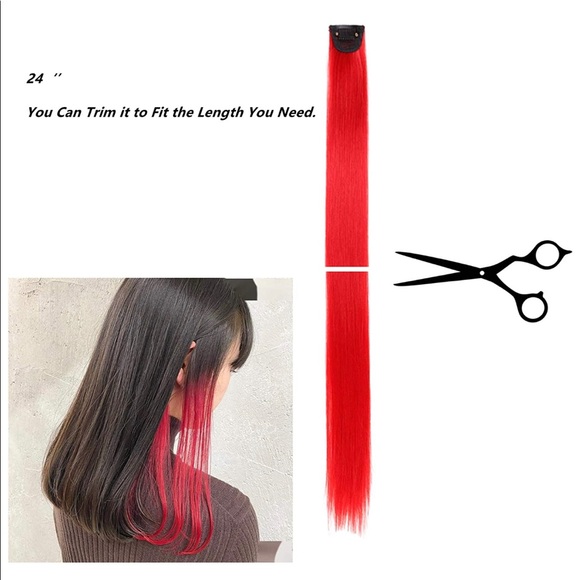 Red Hair Extensions Clip in Synthetic 24’’ Long - Picture 3 of 7